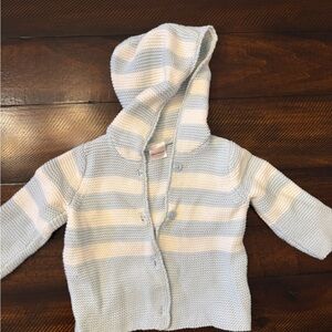 EUC Hanna Andersson Blue and White Striped Knit Hoodie size 70/6-12 months